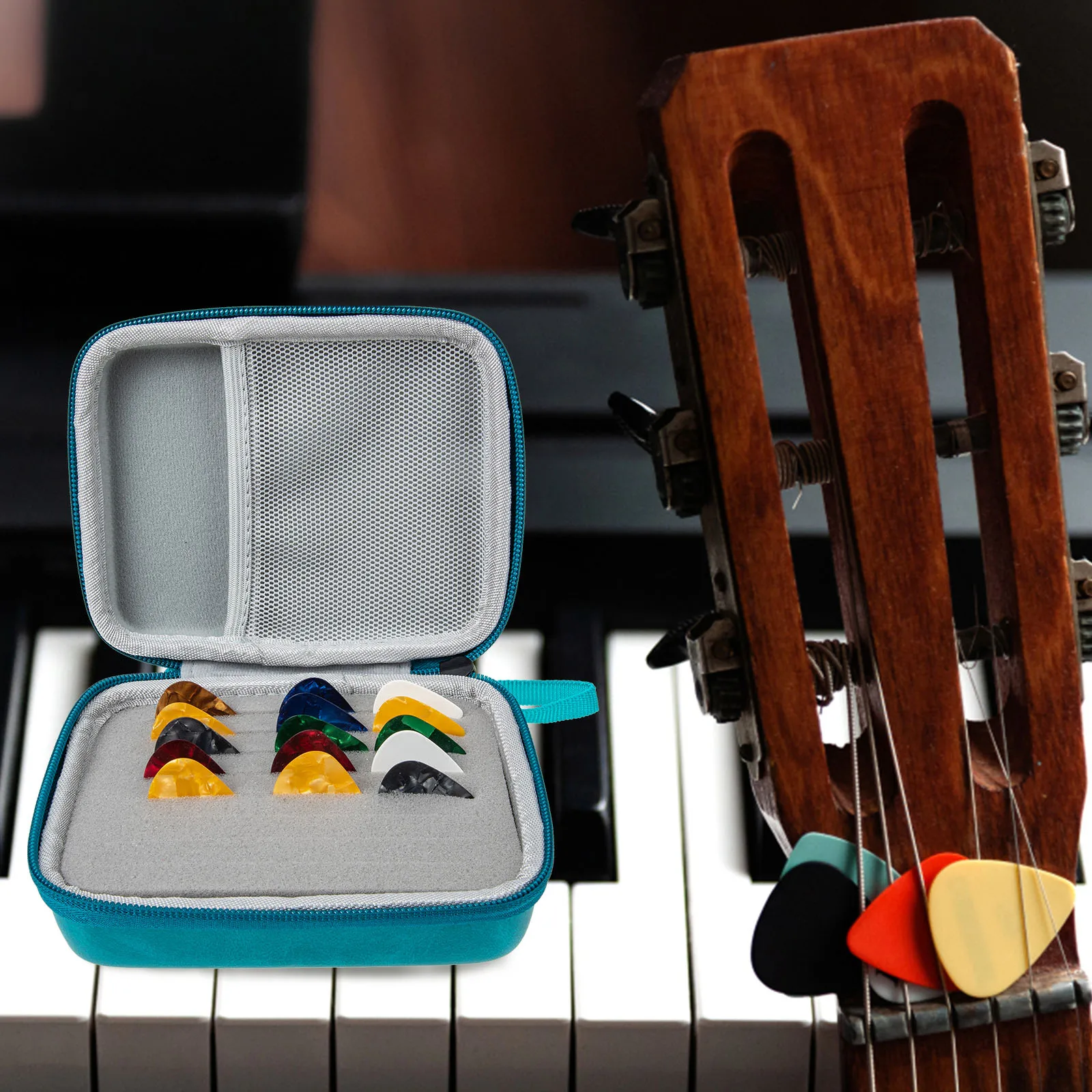 

1 Set Guitar Picks Plectrums Electric Folk Durable Portable Stringed Instrument Parts Performance Supplies Pouch Included Guitar