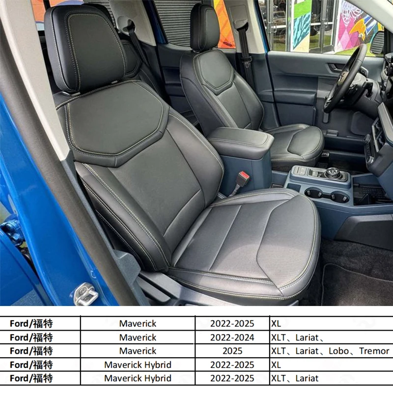 Custom Fit for 2022 2023 2024 2025 Ford Maverick XLT Lariat Lobo Tremor Hybrid Car Accessories Seat Covers 4 5 Seats Top Leather