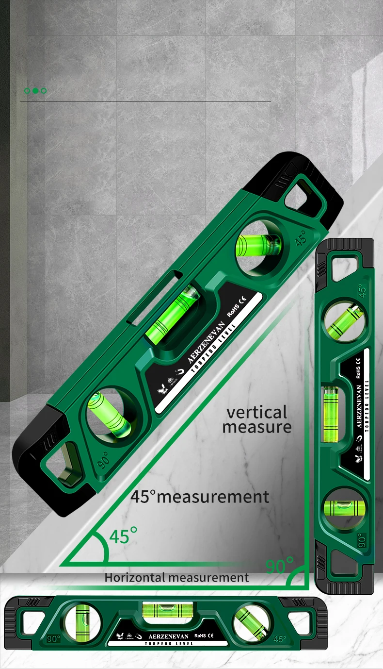 225MM High Precision Three Bubble Spirit Level Ruler Magnetic Lever Angle Gauge Woodworking Tool for Leveling And Aligning
