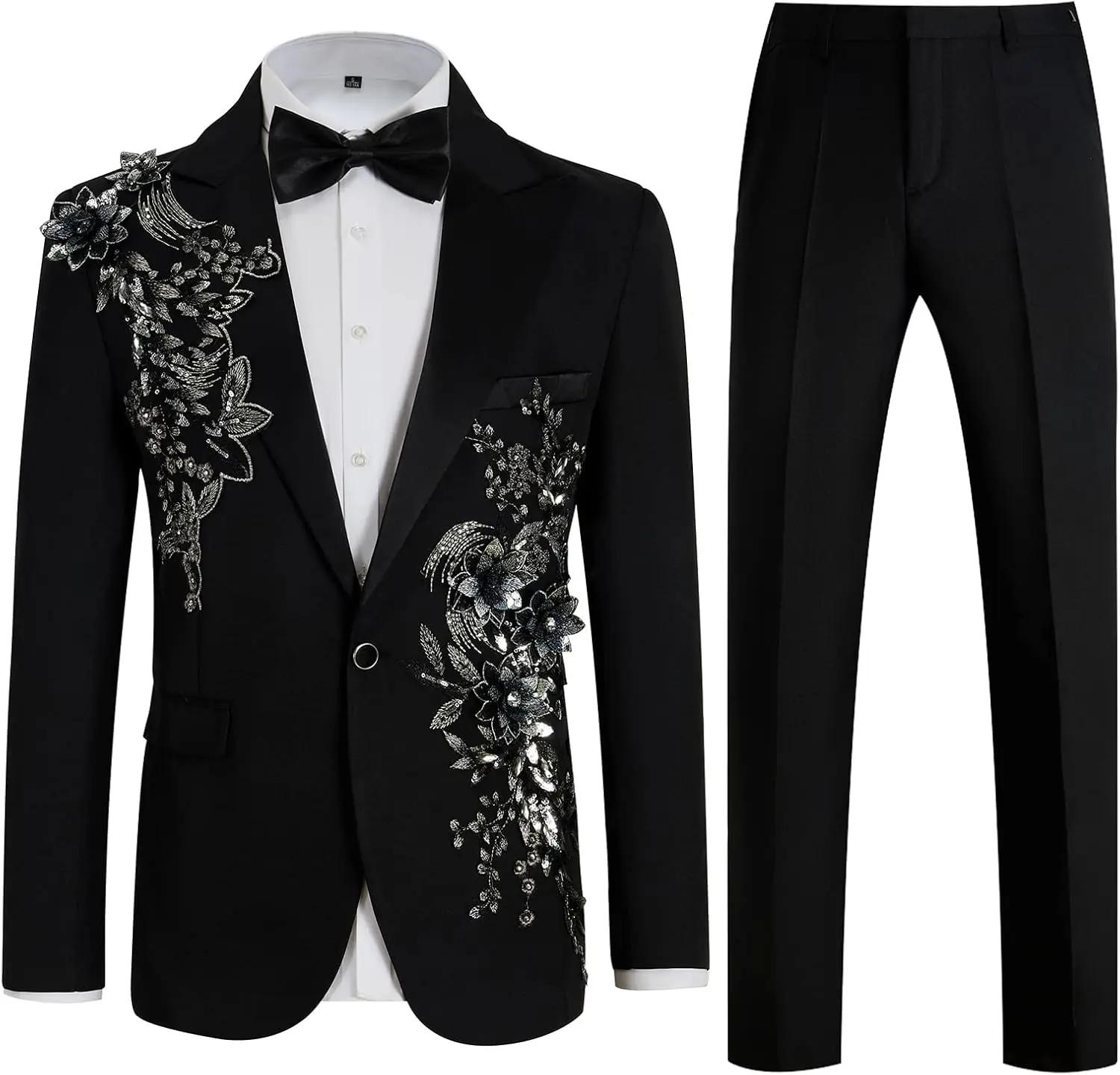 

Мужской костюм-смокинг Slim Fit из 2-х частей с вышивкой, пиджак и брюки с галстуком-бабочкой для свадьбы и выпускного бала