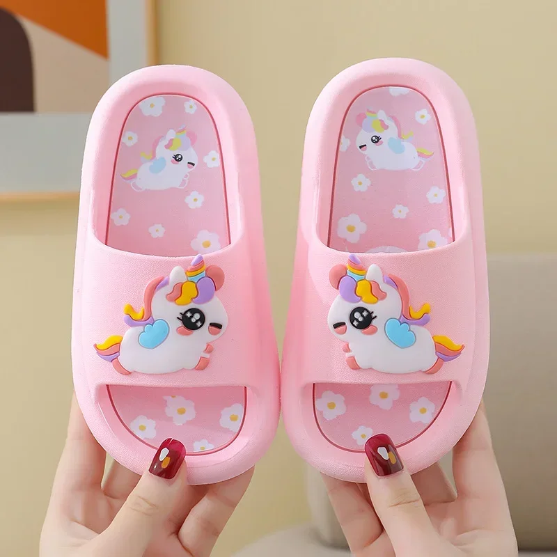 

Summer Cartoon Children's Slippers Girl Unicorn Slipper Kids Cute Indoor Home Bathroom Shoes Boy Dinosaur Flip Flops Einhorn