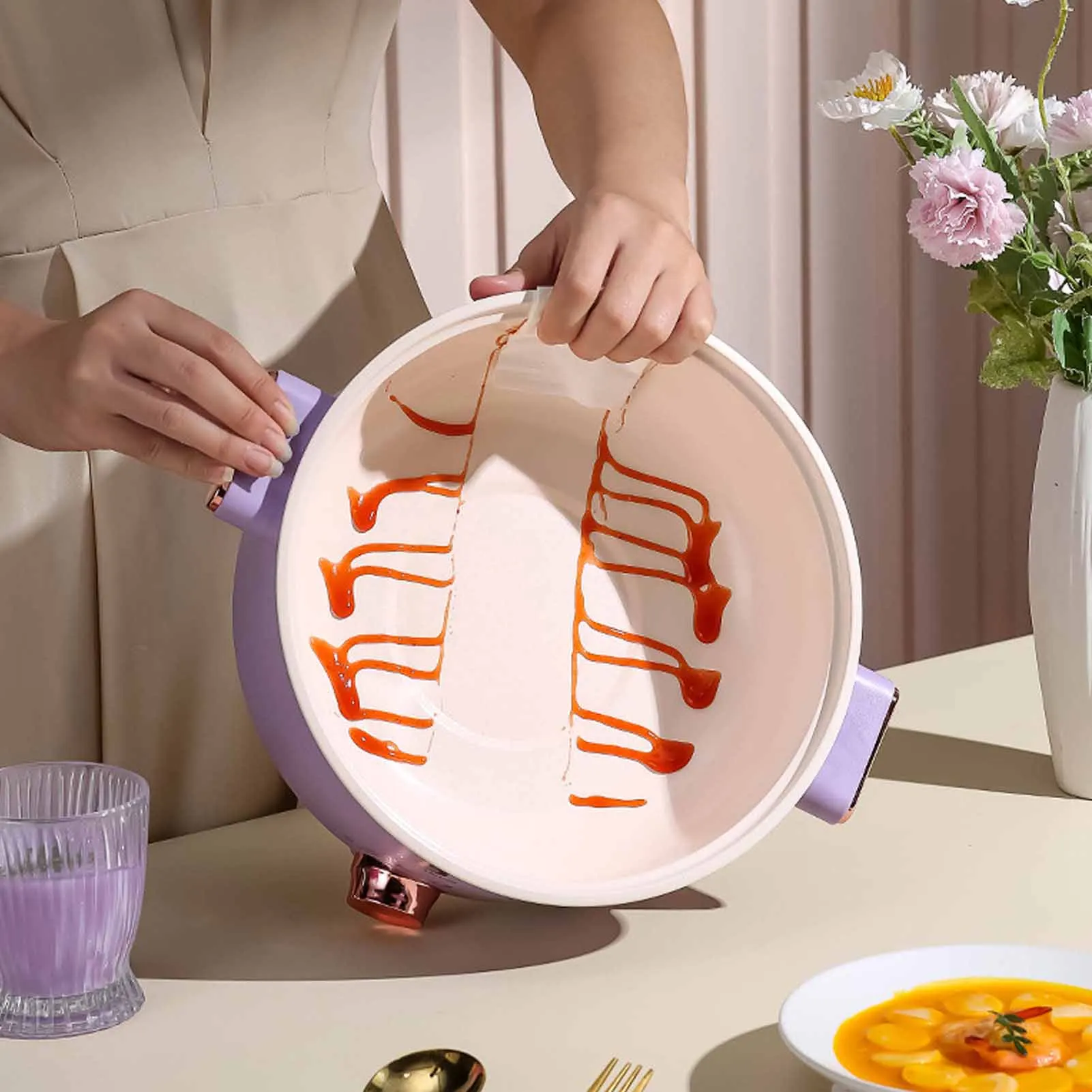 

Электрическая кастрюля 3,5 л, 3 режима температуры, противоскользящая многофункциональная электрическая плита для домашнего приготовления пищи