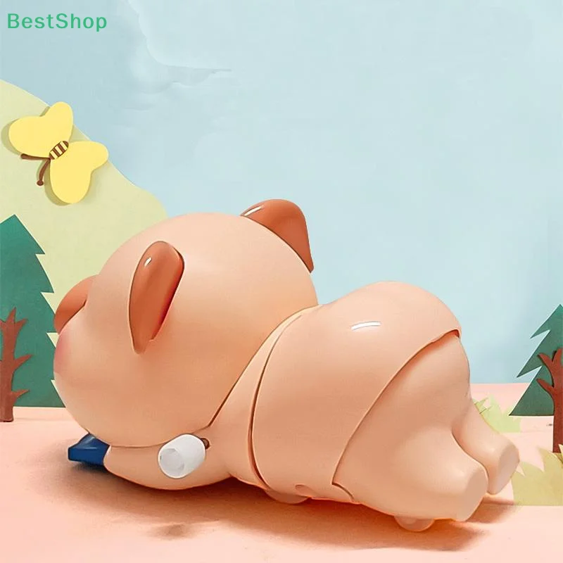 ómRebecca Parque Swing Piggy Dog Uhrwerk Spielzeug wird bewegen und laufen pädagogische Simulation Kleintier-Puzzlespielzeug