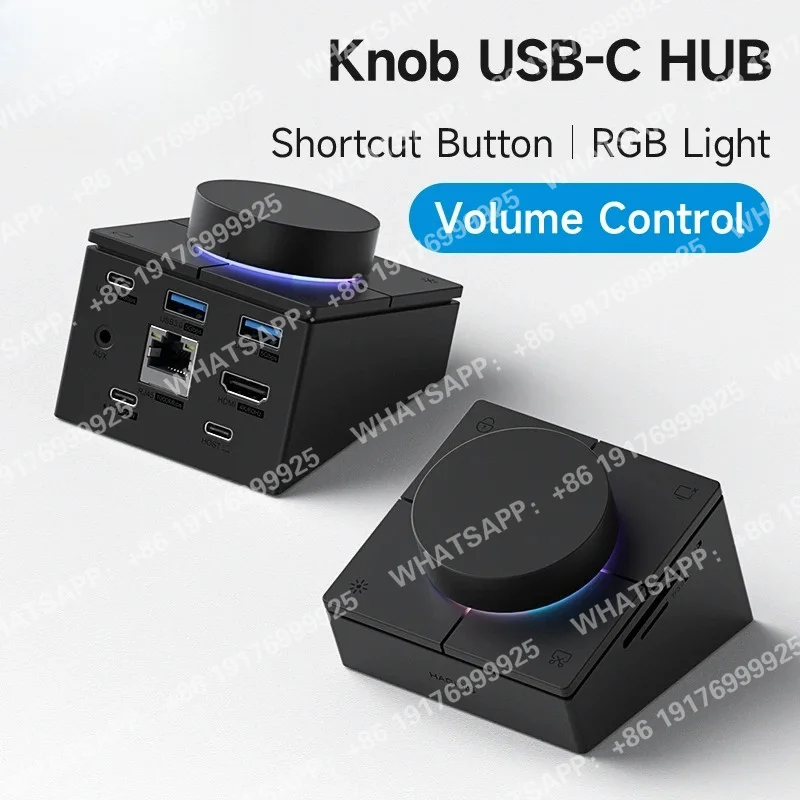 Hagibis Knob Usb C Hub avec boutons de raccourci, Station d'accueil Type-c, réglage du volume, contrôleur de bureau pour ordinateur portable Win