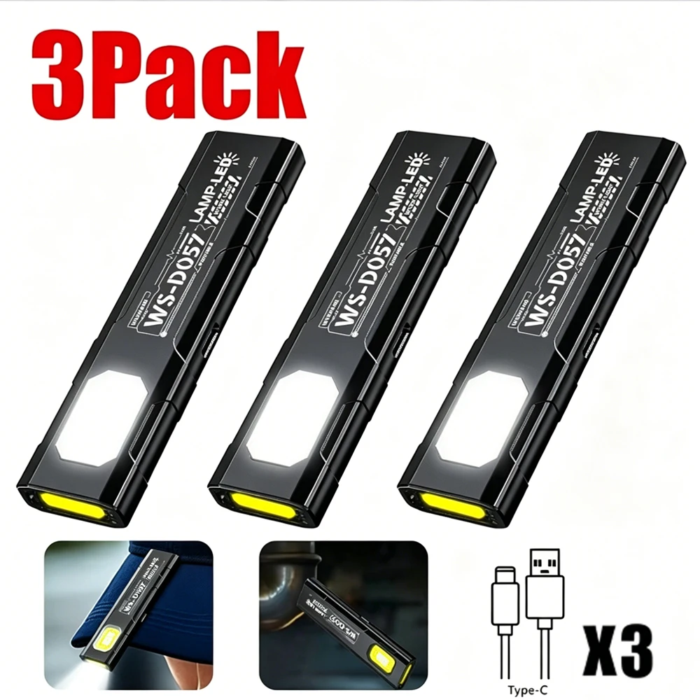 600LM LED COB Taschenlampe Typ C, wiederaufladbar, Mini-Taschenlampe, Taschenlaterne, Flutlicht, Arbeitsleuchte mit Magnet für Notfälle, Camping, Reparaturen