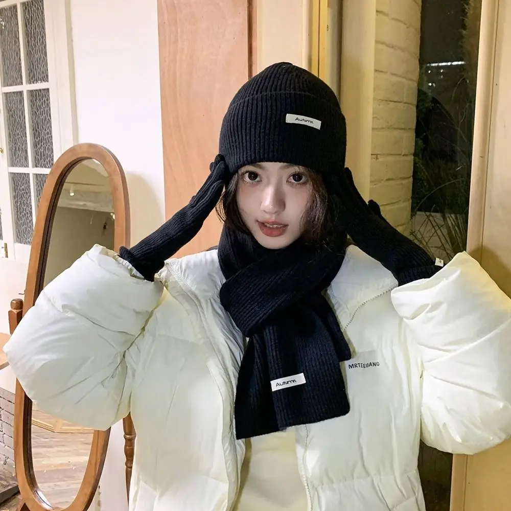 Scaldacollo tinta unita cappello sciarpa guanti set lana addensare berretto termico lavorato a maglia protezione per le orecchie ispessita berretto invernale cappello invernale