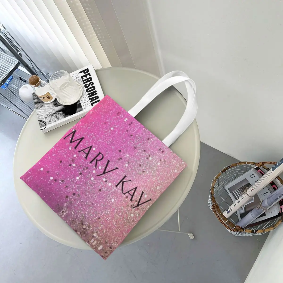 메리 케이 쇼핑백 여성용 캔버스 토트백 재사용 가능한 소녀용 숄더 토트 여행 핸드백