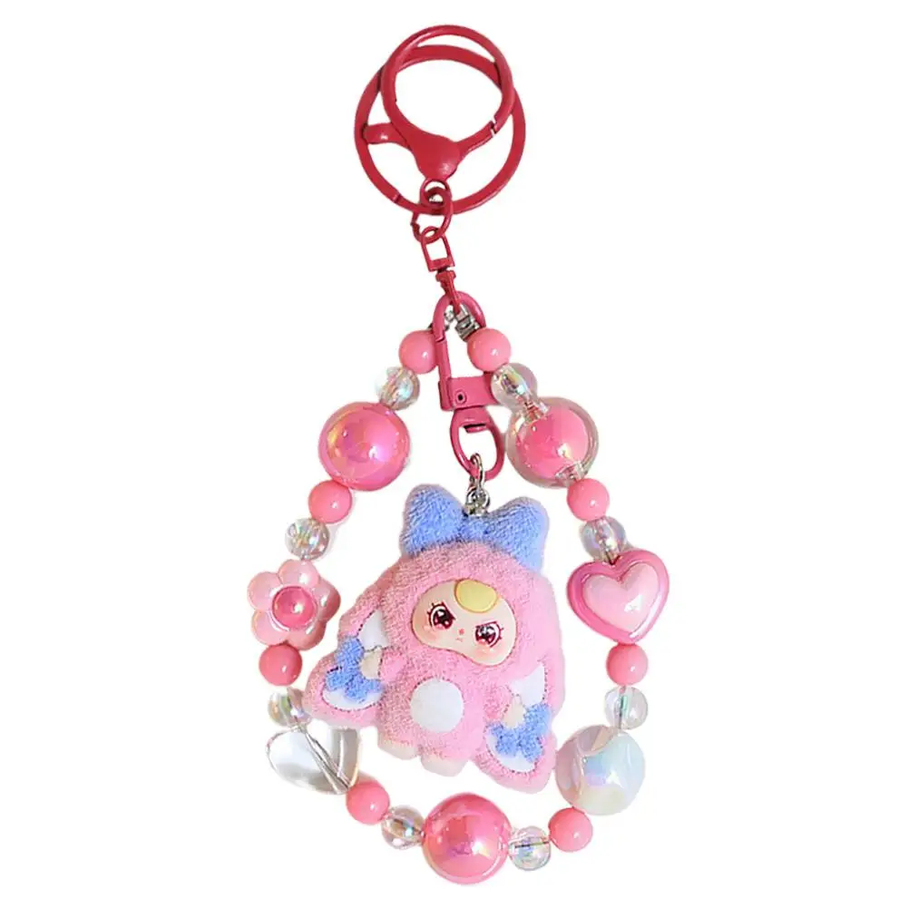 Cute Anime Beaded Pendant Keychain Bracelet Phone Backpack Flocking Decoration for Girl Bead necklace with random design