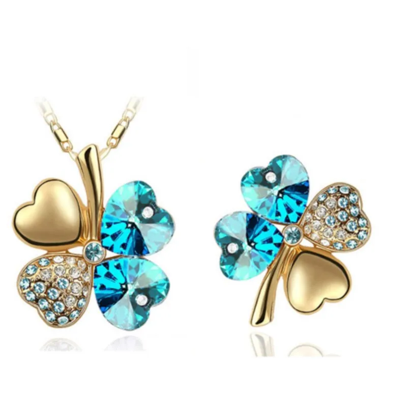 quality Crystal Clover 4 leaves charm Pendant fashion Necklace Brooch fashion jewelry sets dropshipping office lover girls gifts