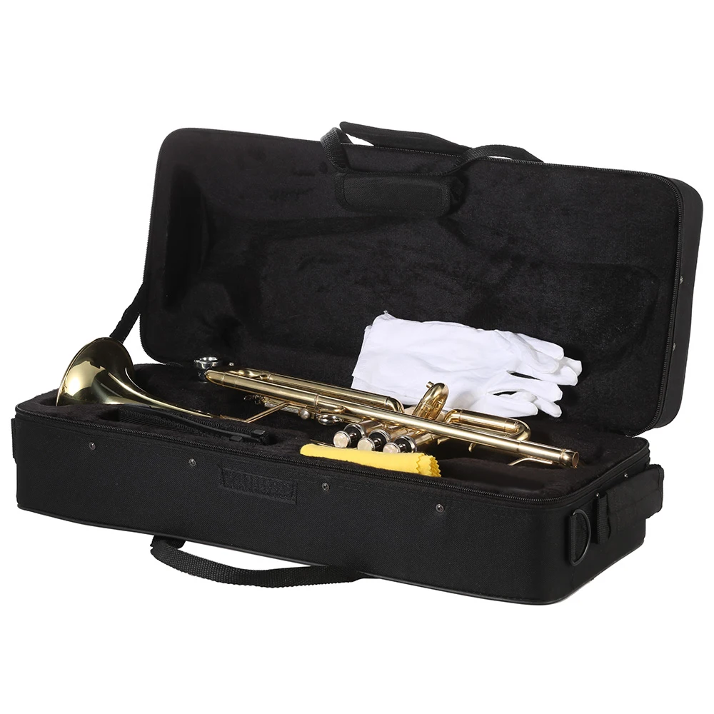 Professional Ammoon Trumpet Bb B Flat Brass Gold-painted Exquisite Durable Musical Instrument with Mouthpiece Gloves Strap Case