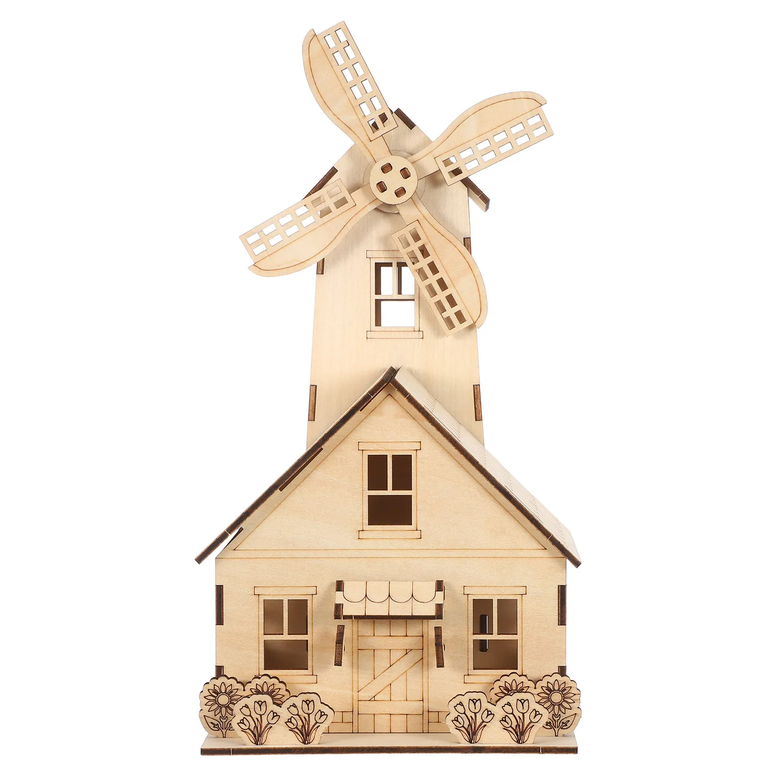 บ้านไม้สไตล์ยุโรป ชุดตัวต่อจิ๊กซอว์ งานฝีมือ โมเดลมิลล์กังหันลม ชุดประกอบ DIY