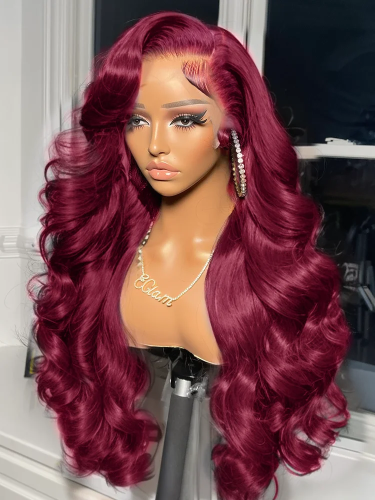 

99J Burgundy Body Wave 13x6 Lace Front Wig 100% Human Hair 13x4 30 40 Inch HD Lace Frontal Wigs Wine Red Water Loose Brazilian
