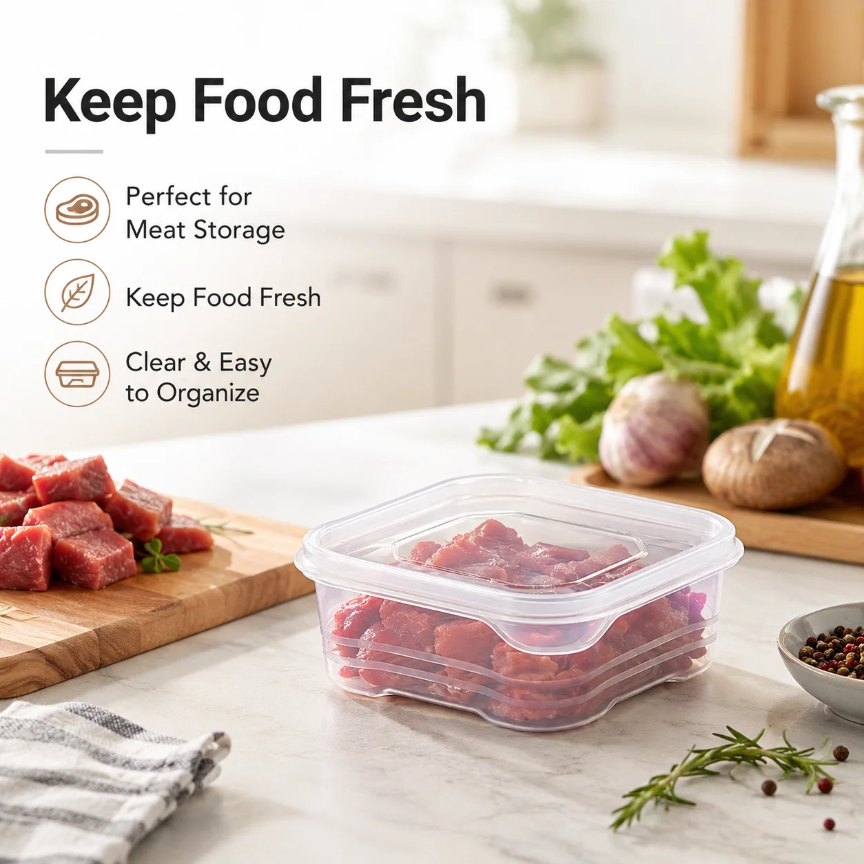 1/5 Pcs Refrigerator Fresh-Keeping Box, Large Capacity Food Storage Container with Lid for Kitchen Fridge Organization