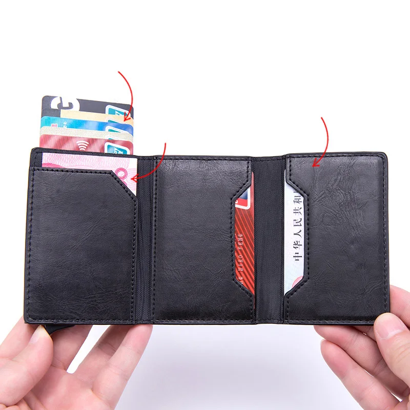 Men's Slim RFID Blocking Wallet - Magnetic Leather Card Holder with Coin Purse, Thin Minimalist Black Wallet (Cartera)