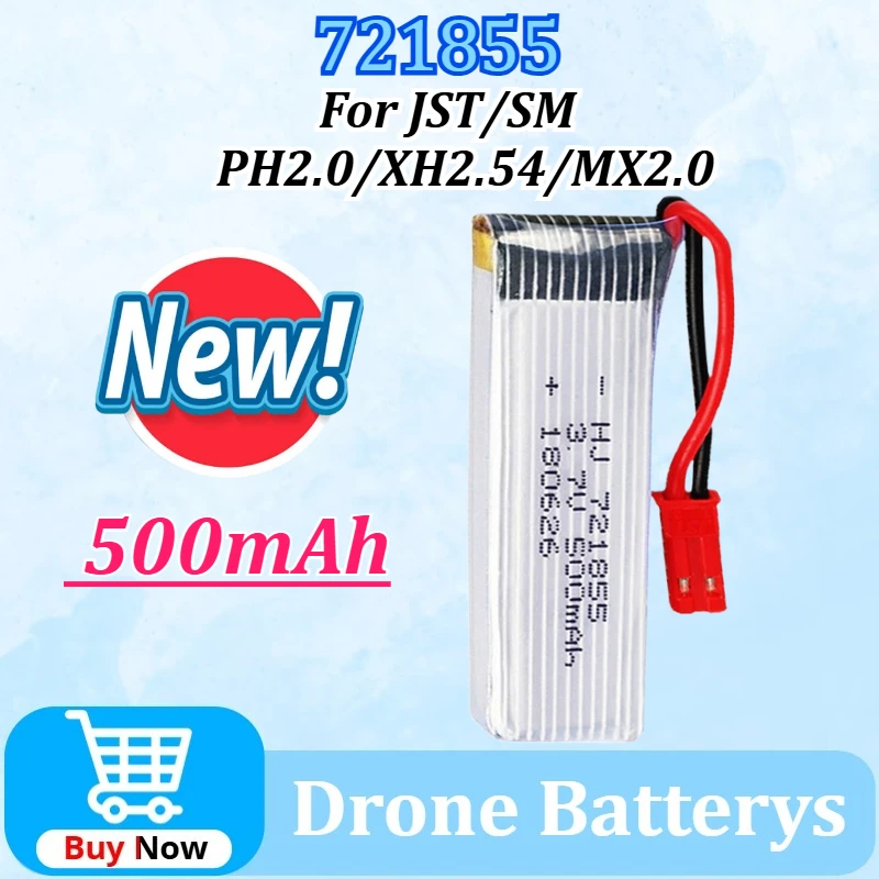 

3.7V 4.2V 500mAh Lipo Battery 721855 for H07/U815A/U818A/U819A RC Helicopter Drone Spare Part 1S Rechargeable Battery