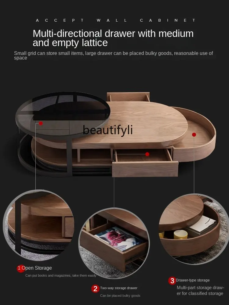 yj Nordic Light Luxury Coffee Table Simple Tea Table Living Room Oval Tempered Glass Coffee Table