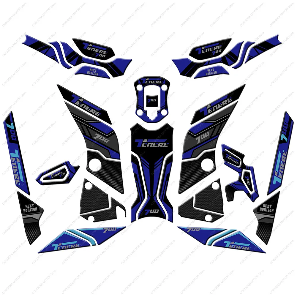 

3D Fender Protection Sticker For TENERE 700 XTZ 700 Motorcycle Accessories Tank Pad Sticker Anti-Scratch Decal Blue Set