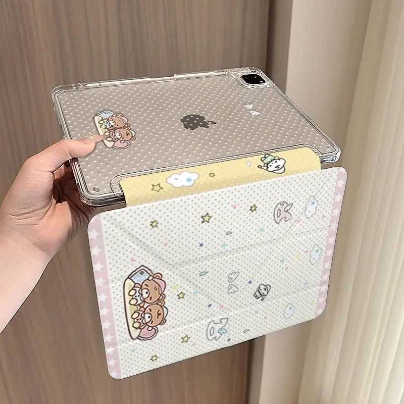 Polka Dot Bear New iPad Case For iPad Pro 11 13in 2025 iPad Pro 12.9in Air7 10th 11th M4/5 Rotate 3y Fold Anti-fall Tablet Cover
