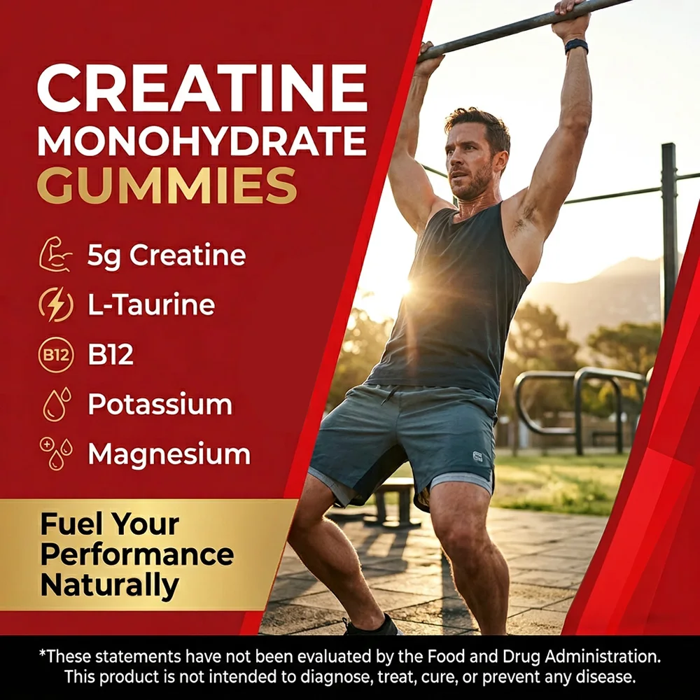 Creatine Monohydrate Gummies 5000mg, Pre & Post Workout Support for Muscle Strength & Recovery, Build Muscle Mass, Vegan