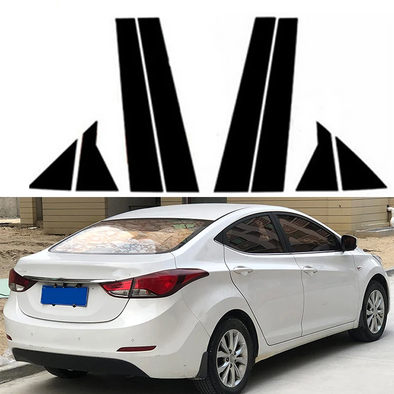 8PCS Polished Pillar Posts For Hyundai Elantra Avante Sedan 2011 2012 2013 2014 2015 2016 Door Window Trim Cover Car Stickers