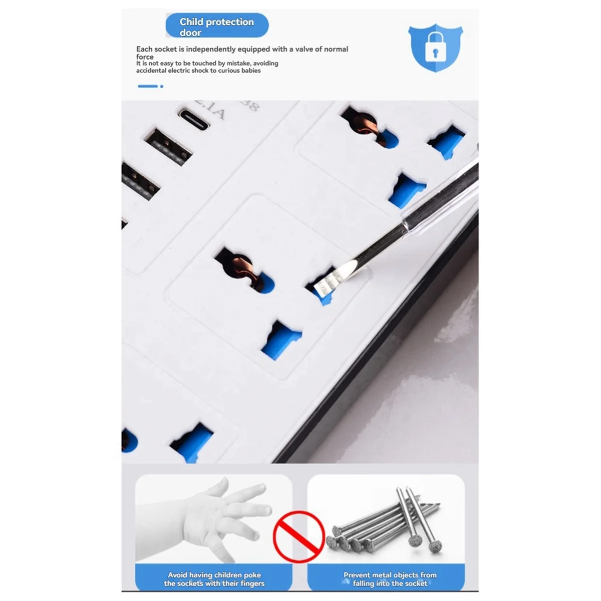 Soket Listrik Multi-Outlet Strip Daya Universal Steker AS Hitam