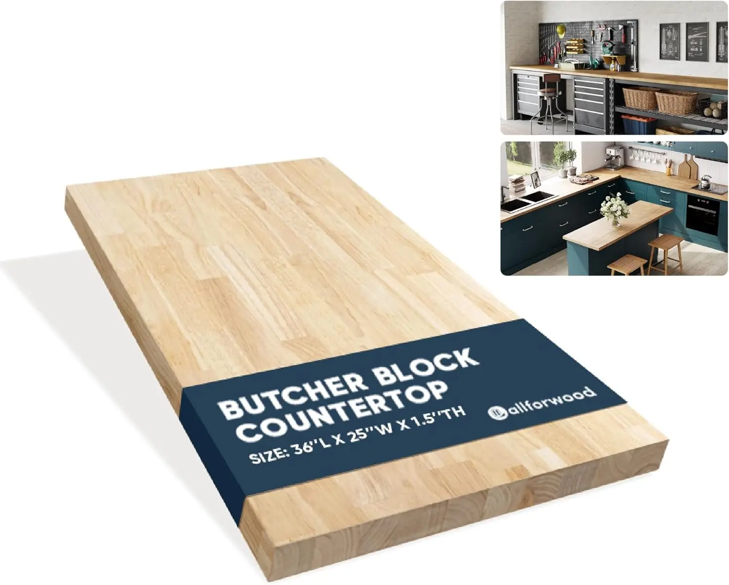 36''L x 25''W x 1.5''Th Hevea Solid Wood Butcher Block Countertop, Butcher Block Table Top for DIY Washer Dryer/Island/