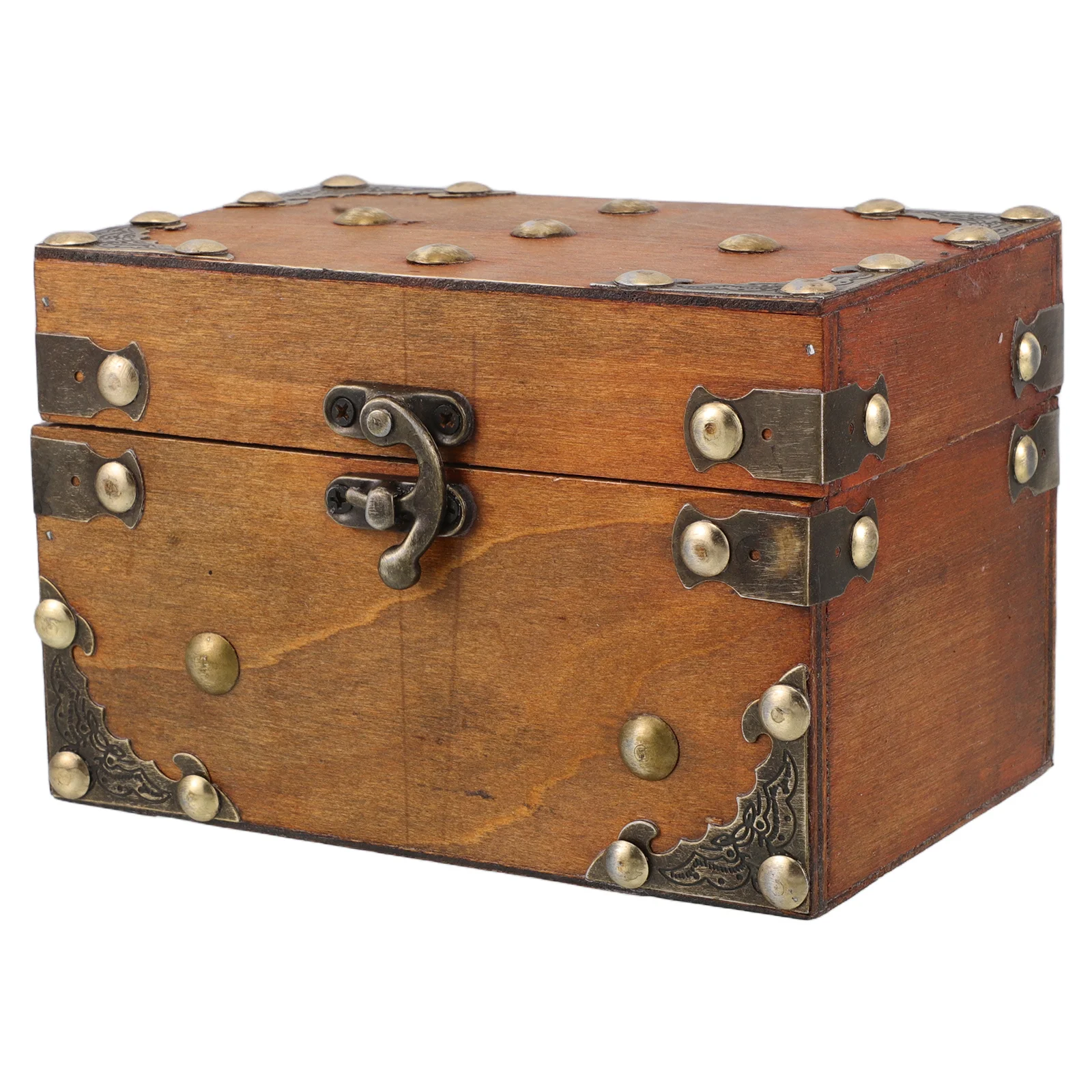 

Wooden Makeup Storage Box Small Brown Treasure Chest With Lock Vintage Trinket Jewelry Organizer Keepsake Case