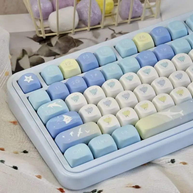 

Колпачки для клавиш MOA Profile Blue Dream из ПБТ, пятисторонние колпачки для сублимационной краски, 130 клавиш для игровой клавиатуры Cherry MX Switch