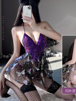 Purple Fairy Sister Dress Mesh Lace Transparent Tops Sexy Girl Butterfly Sequin Dress Elegant Butterfly Fairy Role Play HE7P