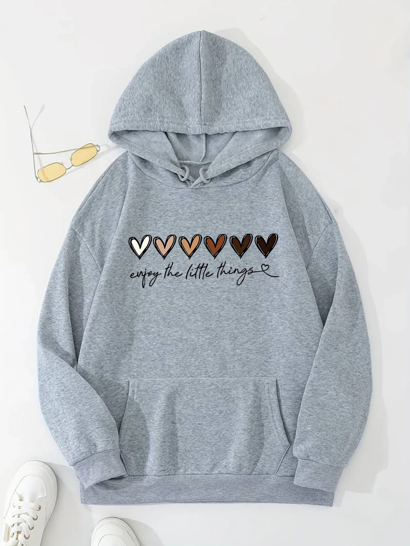 plus size Loose Printed Hooded Sweatshirt For Women Long Sleeve Plus Velvet Kangaroo Pocket Top Casual Sports Pullover