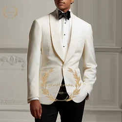 Costumes de mariage pour hommes, veste crème ivoire, pantalon, robe de mode personnalisée, dîner, performance sur scène