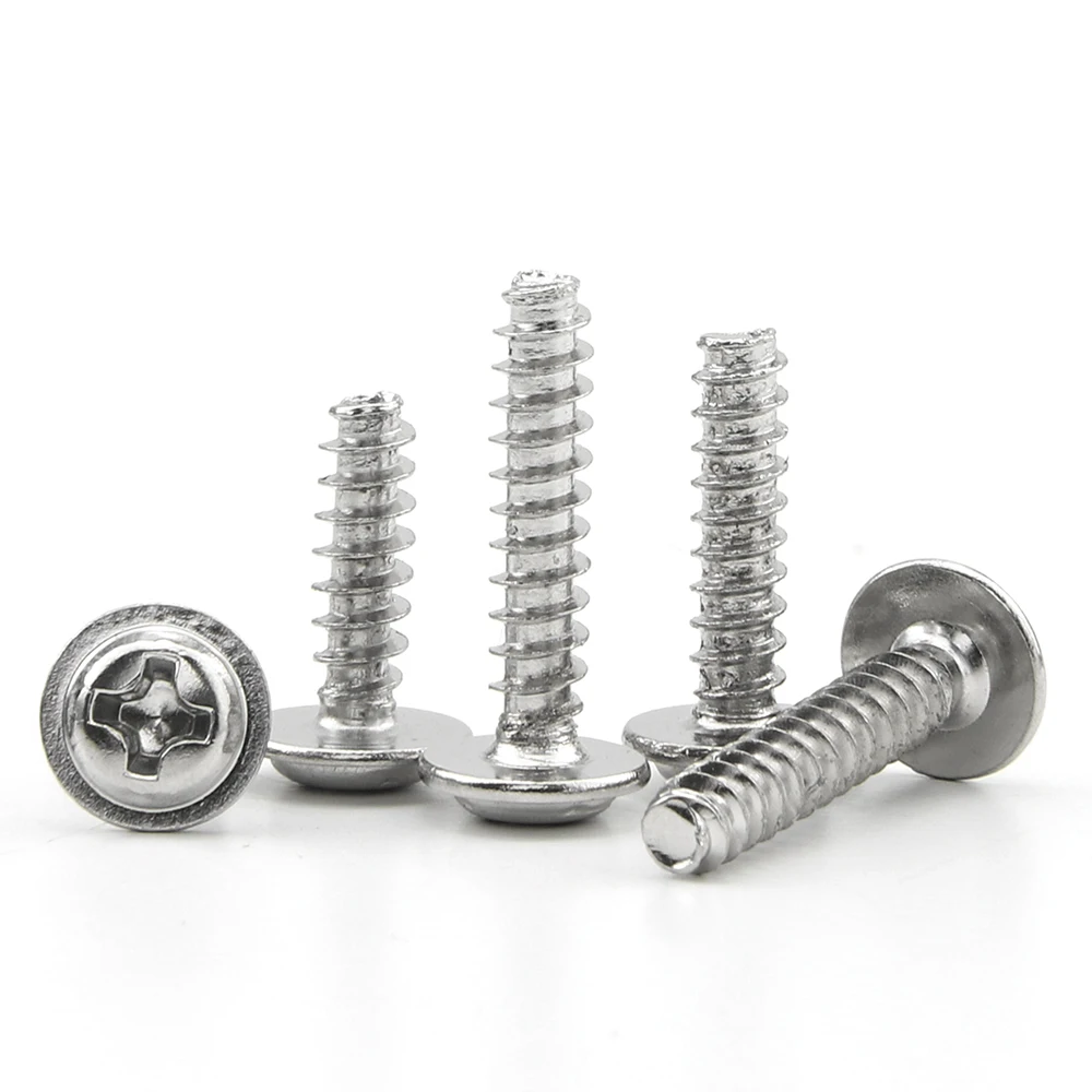 Cross Round Head Flat Tail Self- tapping Screw With Washer Nickel Plated M1.4 M1.7 M2 M2.3 M2.6 M3 M3.5 M4 Phillips PWB Screw