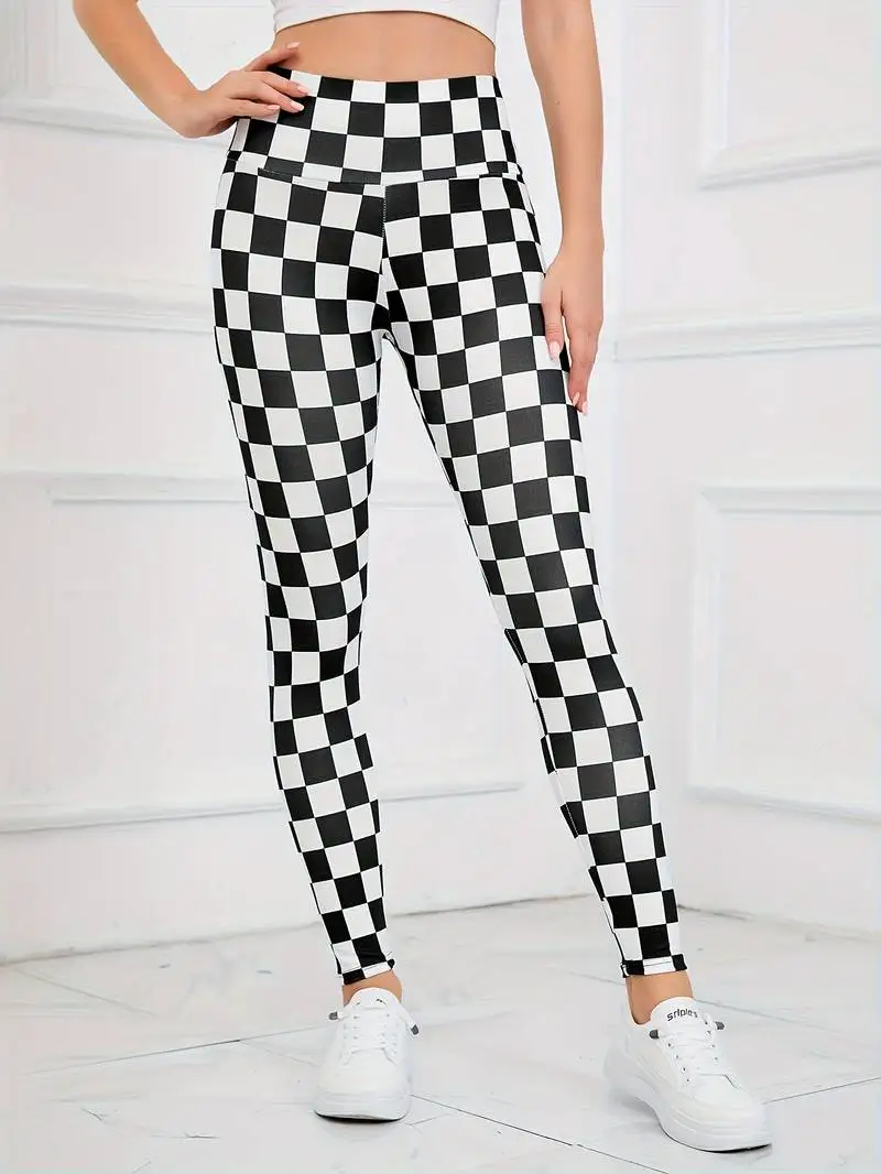 Black and white color print high waist and hip lift daily work and play wearing women\'s leggings