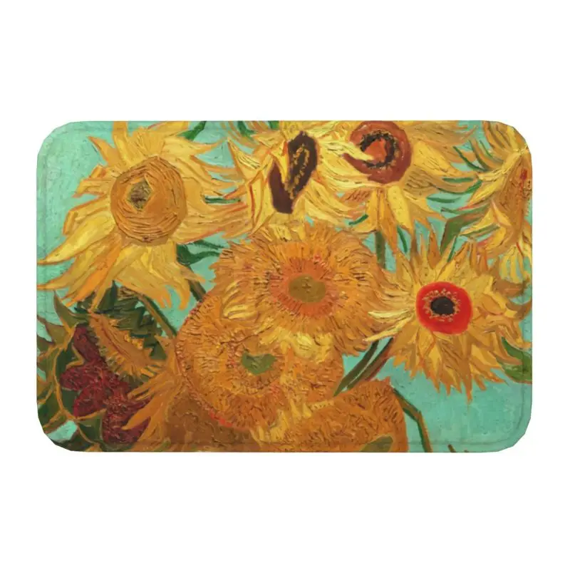 Vincent Van Gogh Twelve Sunflowers In A Vase Mask Front Door Mat Anti-Slip Art Flowers Painting Doormat Room Entrance Rug Carpet