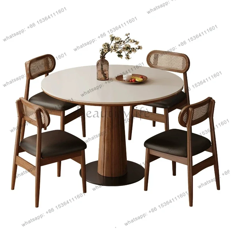 Medieval Rock Slab Dining Table Small Apartment Solid Wood Retro Dining Table High-End Negotiation Tables and Chairs Furniture