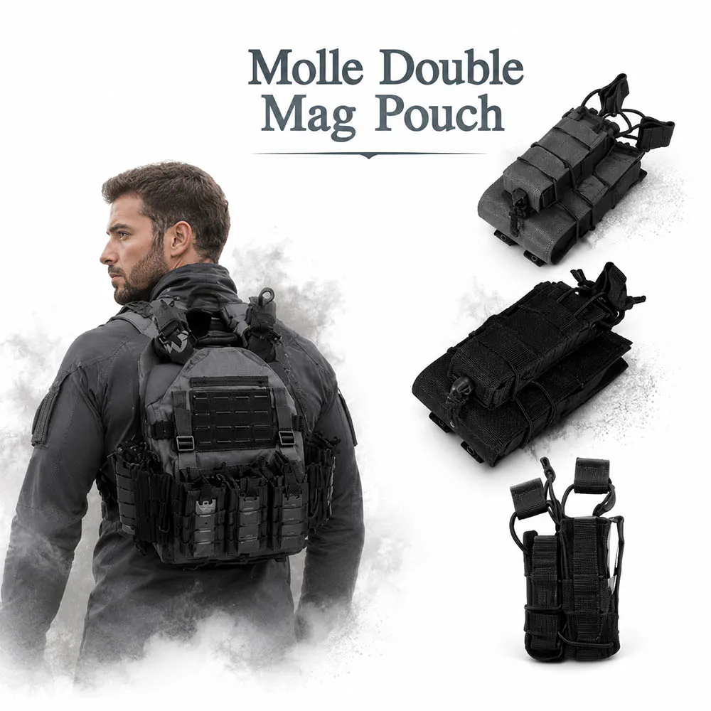 

Tactical Molle Double Mag Pouch Open Top 2-Layer Magazine Holder Belt Utility Pouch Mag Carrier for Airsoft Hunting Shooting
