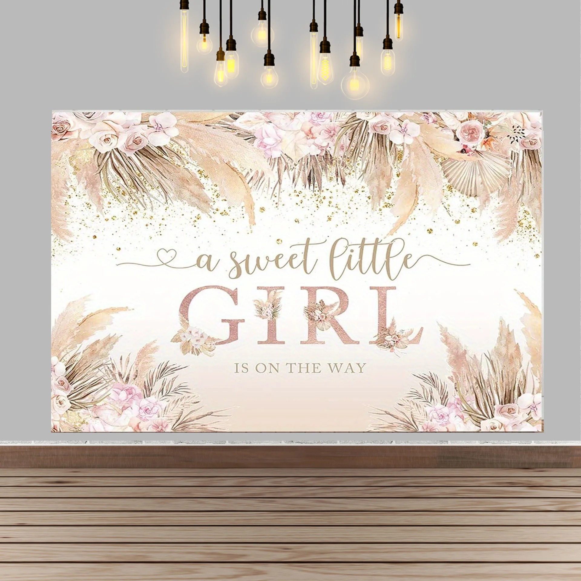 

Pink Boho Flowers Vinyl Backdrop for Baby Shower Party Decorations A Sweet Little Girl is On the Way Gender Reveal Background
