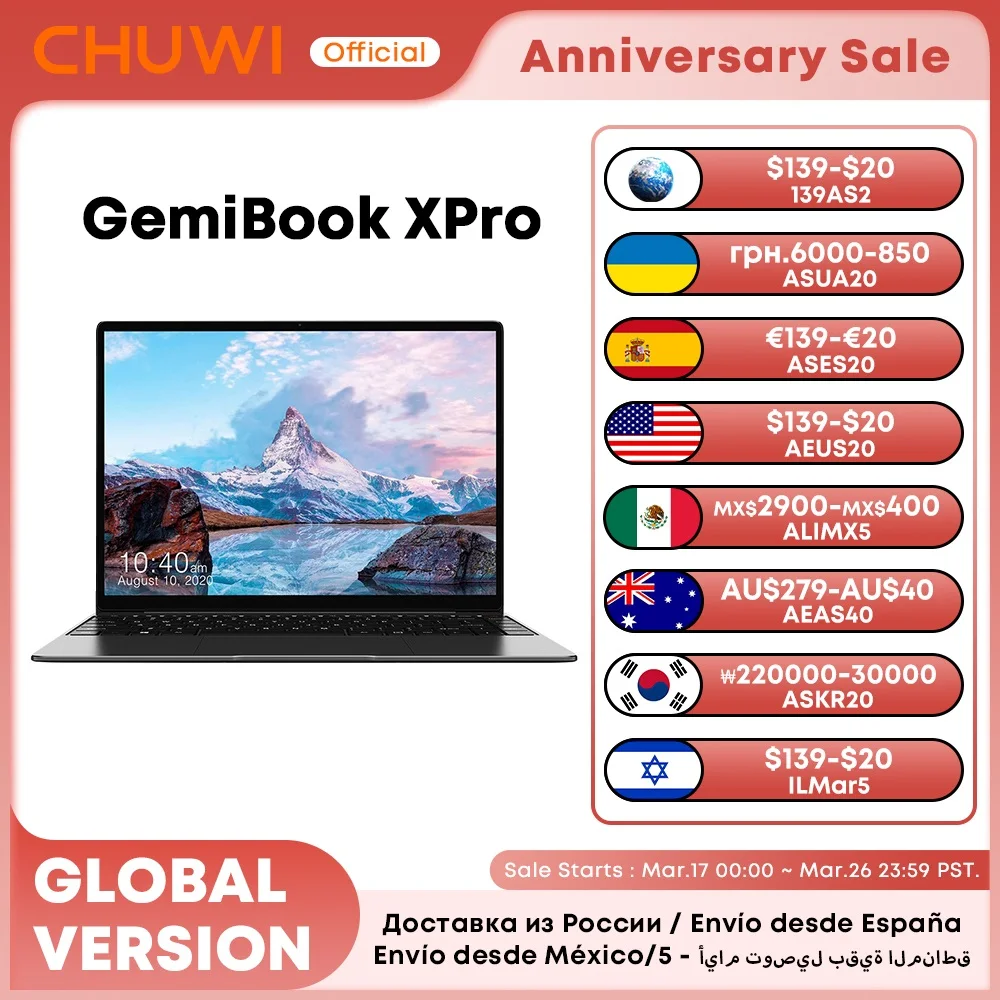 CHUWI-GemiBook XPro, ordenador portátil con pantalla UHD de 14,1 pulgadas, Intel N100, 8GB de RAM, 256GB SSD, procesador con ventilador de refrigeración, Windows 11, Notebook