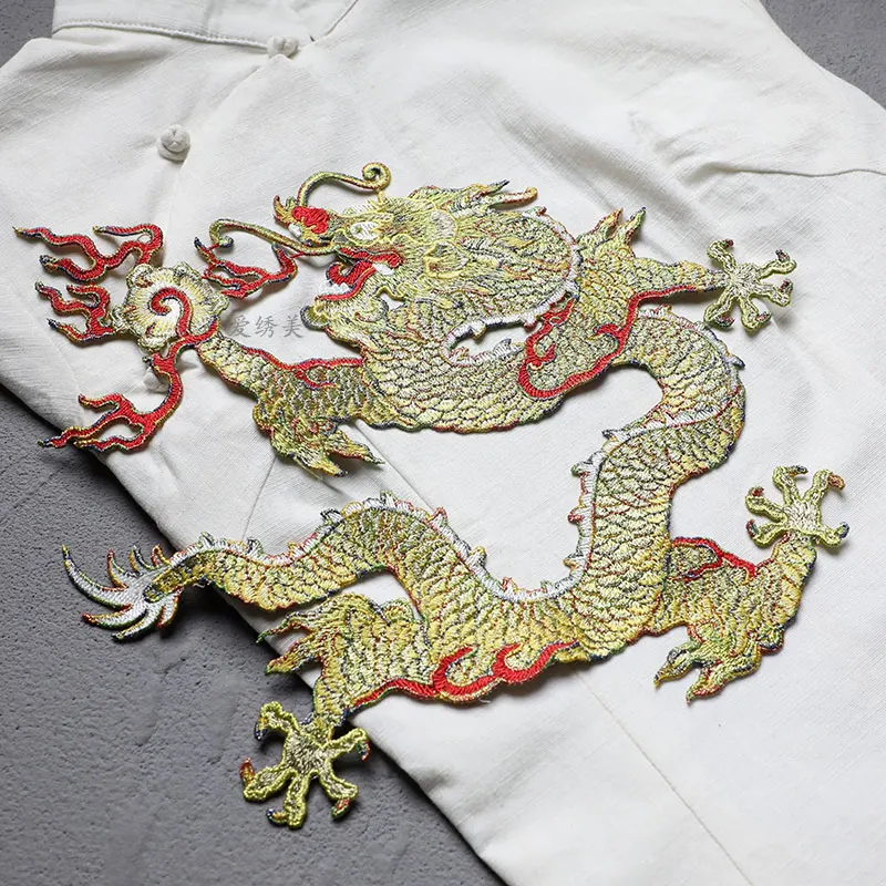 

1 Piece High Quality 28CM Large Dragon Patches for Clothes DIY No Glue Fabric Stickers Embroidered Sew On Patches
