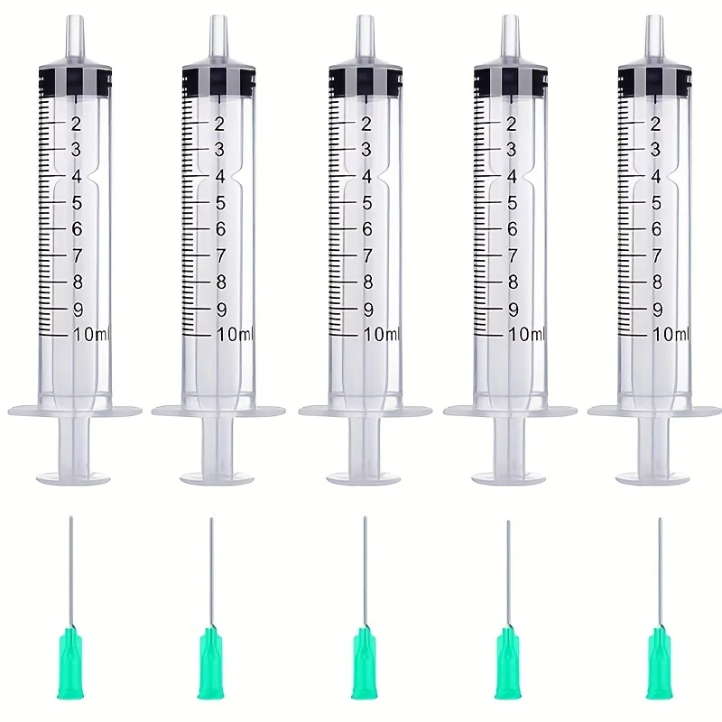 Five 10ml Plastic Syringes, Liquid Measuring Syringe Tool, Individually Sealed, for Use in Science Labs, Measuring Liquids, Feed