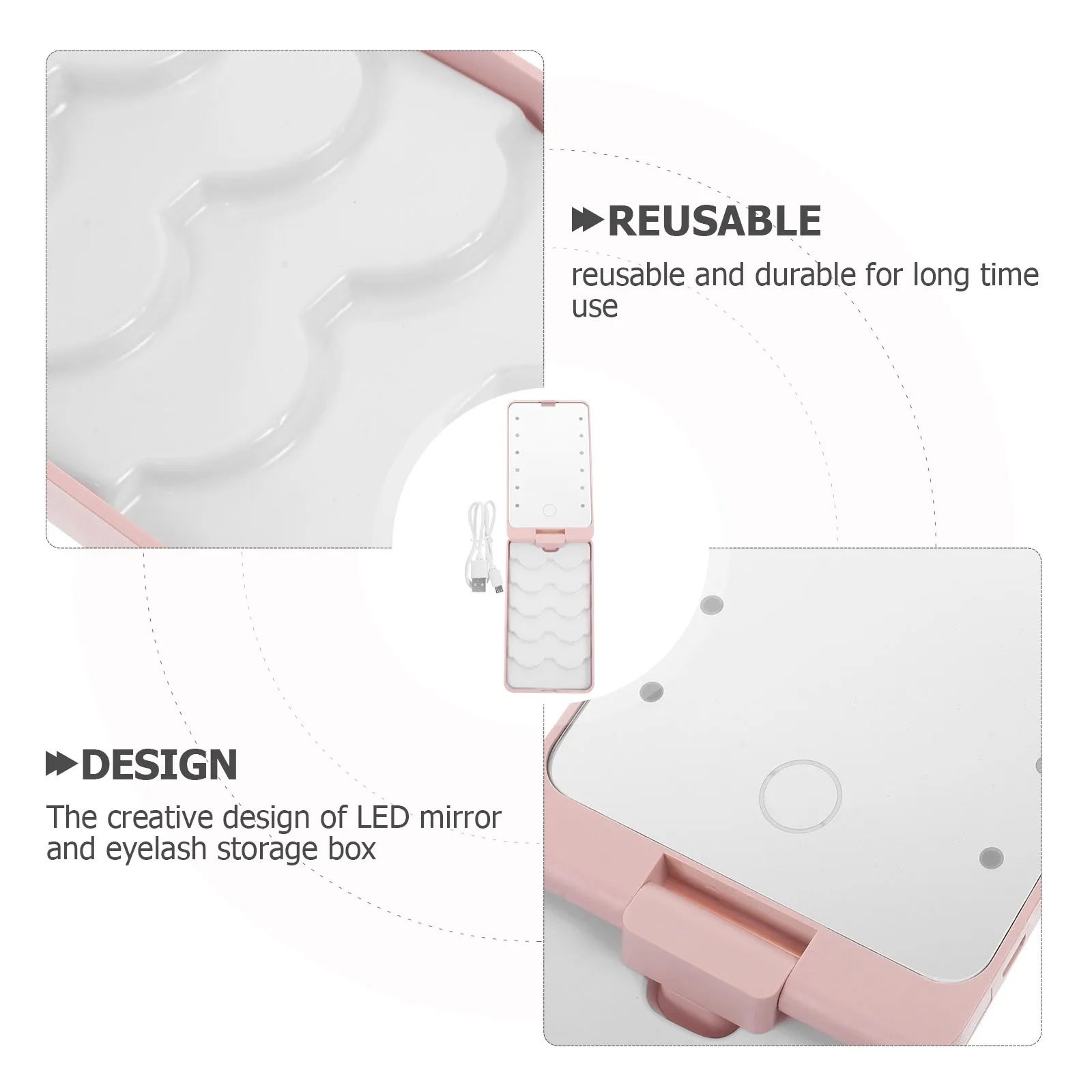 Eyelash Storage Box Mirror Case Holder Mascara Container ABS Plastic Reusable Durable LED Eyelash Organizer Makeup