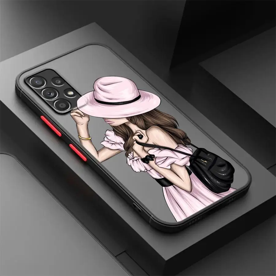 Cartoon Urban Woman Custodia posteriore per telefono per Samsung Galaxy A12 A50 A70 A06 A30 A14 A05 Nota 20 Ultra 10+ 9 8 A15 A16 A13