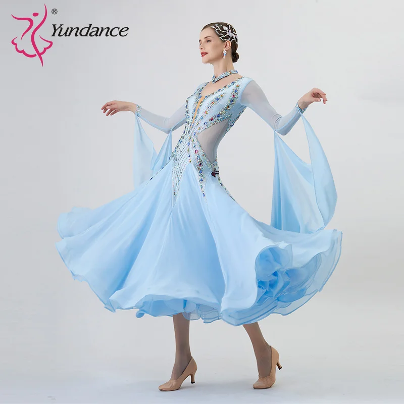 B-22224 New Women Modern Dance Rhinestone Color Diversity Dress Ballroom National Standard Waltz Competition Performance