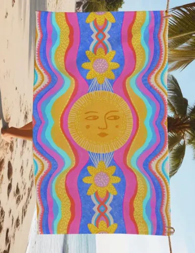 Vintage Boho Patchwork Beach Towel Retro Artisan Charm Bohemian Towel Hippie Towel Retro Beach Blanket Earthy Beach Towel
