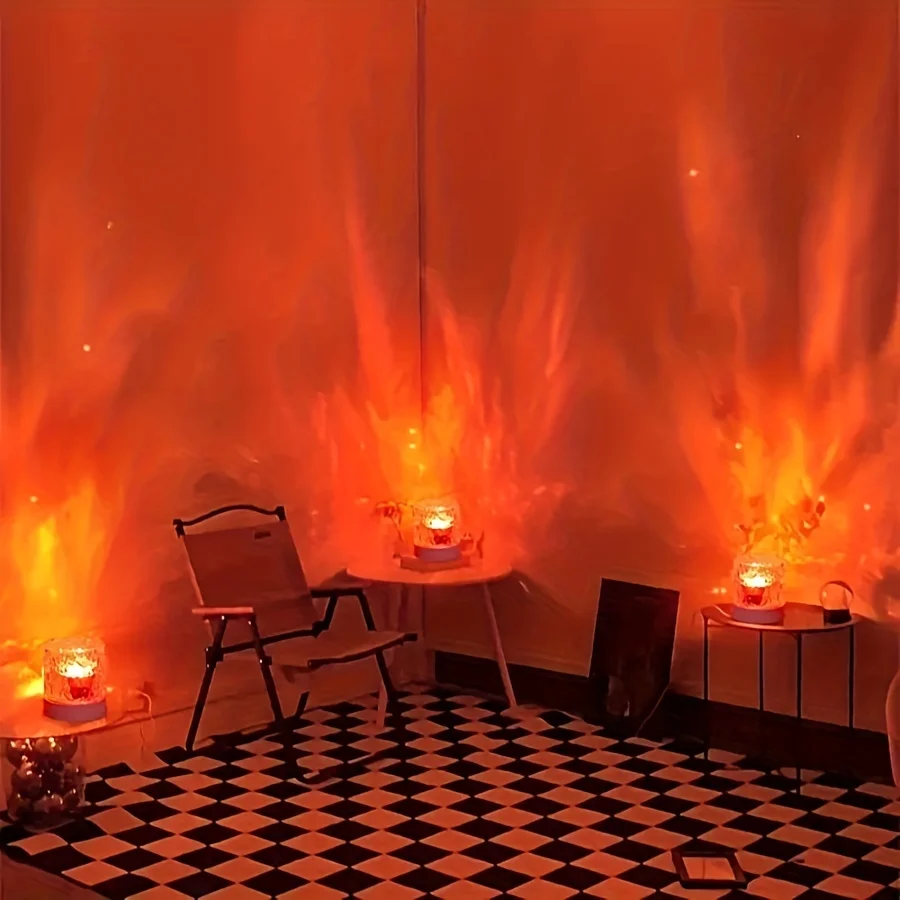 16 Colors RGB LED Flame Design Rotating Wave Pattern Night Lamp Colorful Projection Bedside Atmosphere Lamp for Bedroom