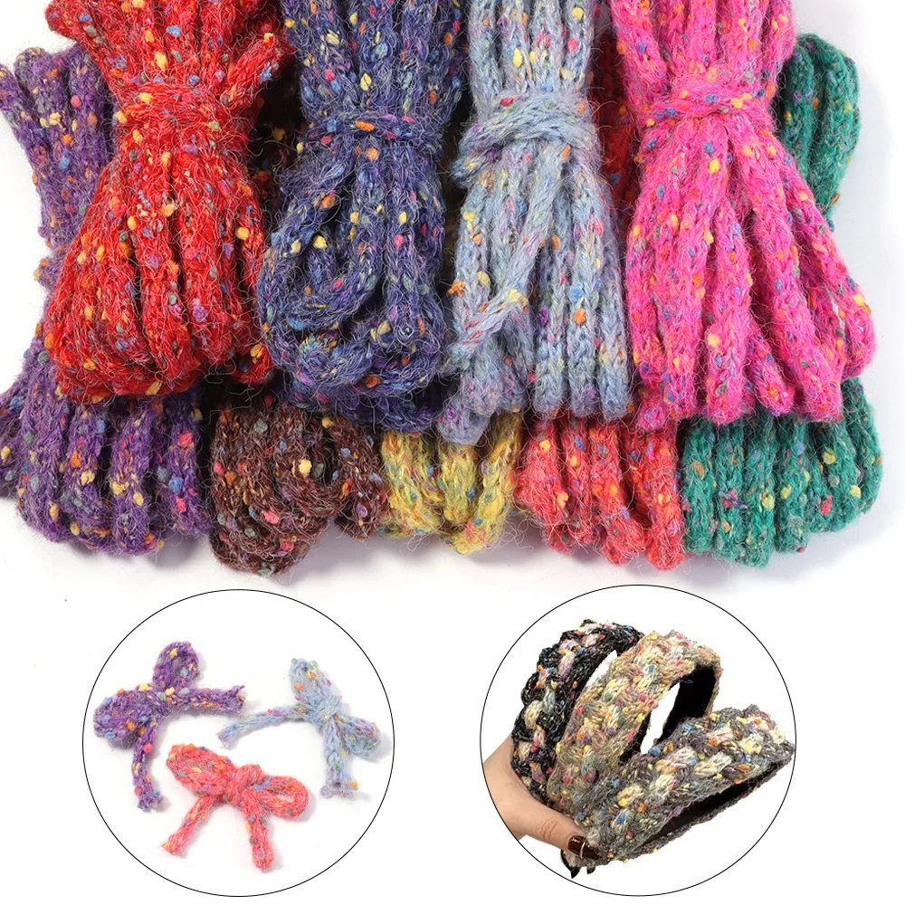 Colorful Fried Dough Twists Wool Hollow Ribbon 1cm Yarn Knitting Rope DIY Headband Clothing Accesso Sweater Hat Rope