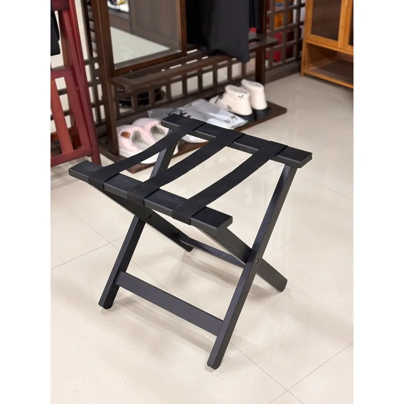 Bamboo Luggage Rack for Guest Room - Foldable Suitcase Stand with Leather Straps for Bedroom Living Room Hotel Heavy-Duty