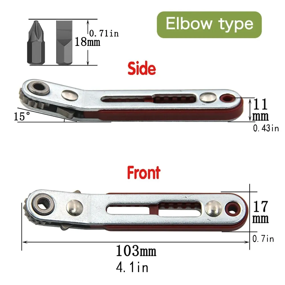 Red Elbow Bidirectional Ratchet Screwdriver Narrow Space Corner Turning Right Angle Cross Slotted Screwdriver Tool