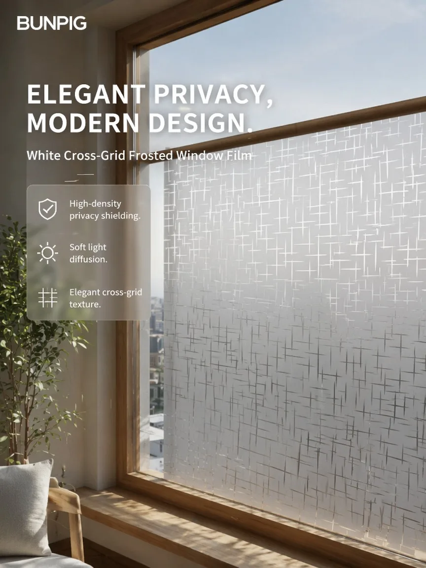 Cross Star Pattern Privacy Window Film Static Cling No Glue Decorative Removable for Bedroom Kitchen Bathroom Glass