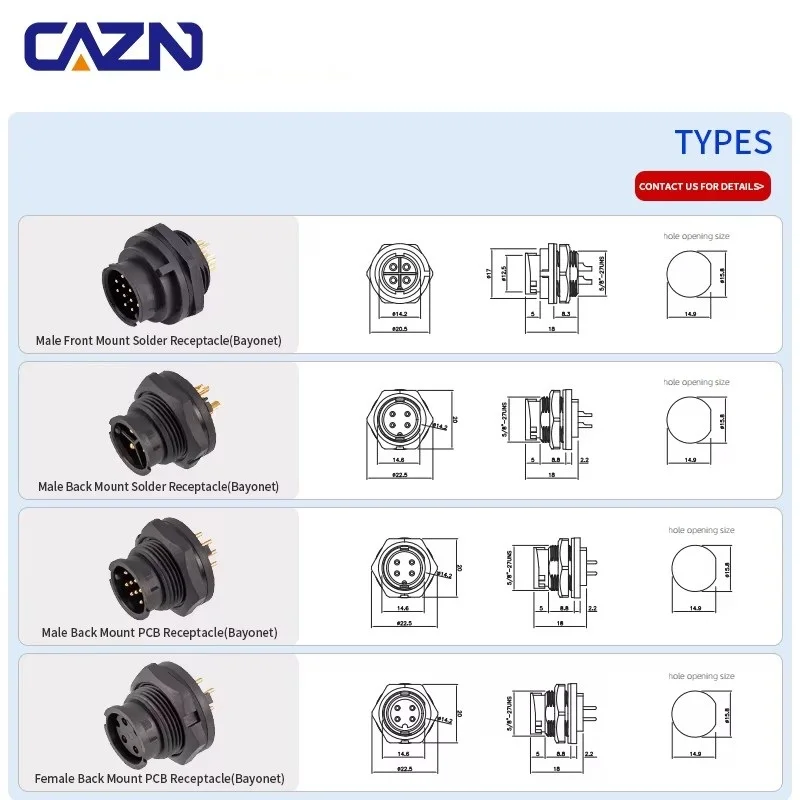 Waterproof E10 Receptacle Bayonet Connector Male/Female 2-12 Pins Front Mount Socket for Durable Electrical Connections